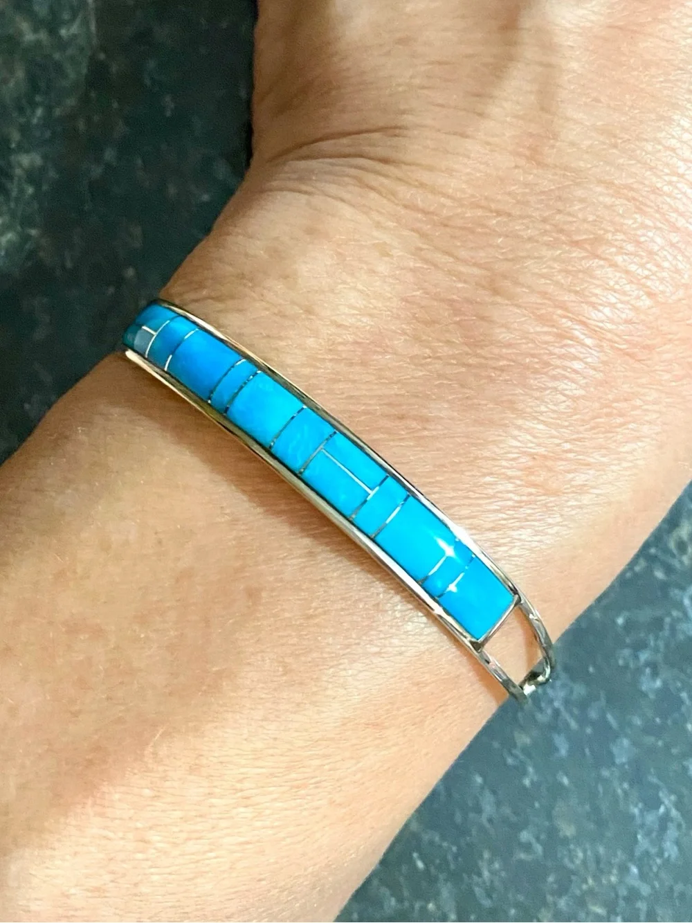 Sterling Silver Sleeping Beauty Turquoise Inlay Cuff Bracelet